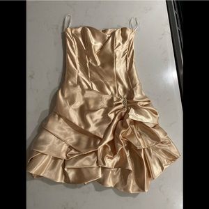 Gold ruffled cocktail mini dress